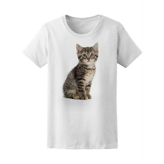 Cute Baby Tabby Kitten Staring T-Shirt Women -Image by Shutterstock, Female x-Large