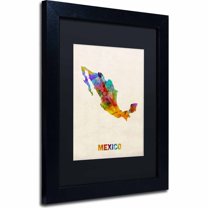 Trademark Fine Art "Mexico Watercolor Map" Canvas Art by Michael Tompsett, Black Matte, Black Frame