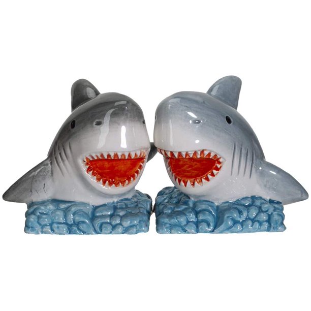 Ceramic Nautical Ocean Great White Sharks Salt And Pepper Shakers