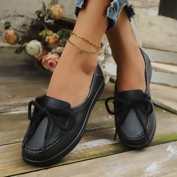 HTHLVMD Orthopedic Shoes for Women Wide Width, Faux Leather Loafers, Everyday Comfortable Shoes, Women's Dress Casual Shoes, Women's Lace-Up Loafer Flats, Casual Slip-On Comfort Shoes, Black 5.5