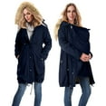 thumbnail image 2 of Women's Fleece Zip Up Jacket Maternity 3 in 1 Long Fuzzy Jackets Outerwear with Pockets Thickened Thermal Hooded Parka Cold Weather Winter Coat, 2 of 9