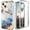 Blue Gray Marble, variant on iPhone 15 Plus Case with Screen Protector, Wireless Charging Shockproof Drop Protection Dual Layer Rugged Hybid Back Cover with TPU Impact Resistant Bumper for Apple 15+, Blue Gold Butterfly