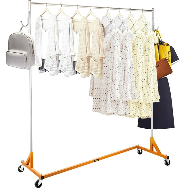 VEVOR Z Rack, Industrial Grade Z Base Garment Rack, Height Adjustable Rolling Z Garment Rack, Sturdy Steel Z Base Clothing Rack w/Lockable Casters for Home Garment Store Display Commercial Use Orange