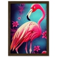 thumbnail image 1 of Vibrant Flamingo Illustration With Pink Florals Flowers Artwork Framed Wall Art Print A4, 1 of 4