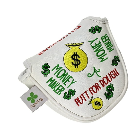 Foretra – Putt for Dough / Money Maker - White Golf Putter Headcover Quality PU Leather Magnetic Closure for Mallet Style Putters Like Scotty Cameron Odyssey TaylorMade Ping