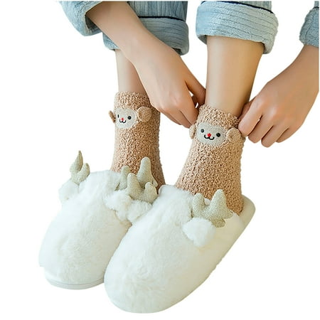 

Womens Fuzzy Ankle Socks Winter Warm Cozy Soft Fluffy Gifts Socks Slipper Cute Animal Print Home Sleeping Socks