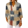 thumbnail image 4 of OIOLOYJM Golf Shirts for Women V Neck 3/4 Sleeve Plaid Polo Shirts Summer Collared Loose Fit Sports T-Shirt Comfy Cozy Trendy Outfits Khaki XL, 4 of 7