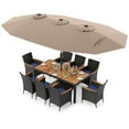 thumbnail image 1 of Costway 11 PCS Patio Wicker Dining Set with Double-Sided Outdoor Umbrella 8 Stackable Chairs, 1 of 9