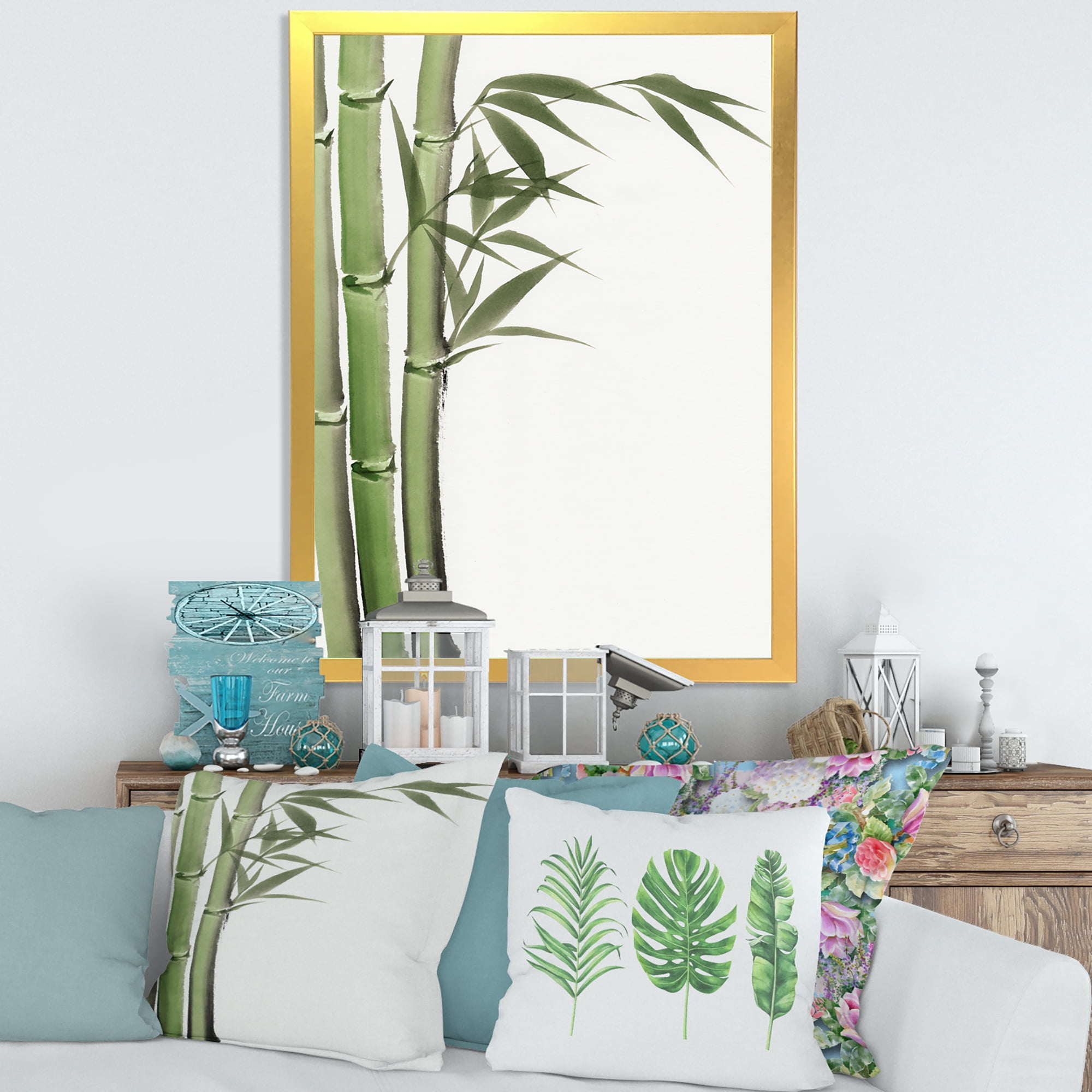 Designart 'Detail of Dark Green Bamboo and Leaves IV' Traditional Framed Art Print