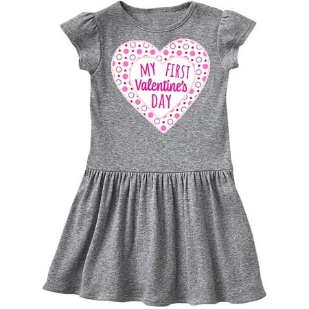 

Inktastic My First Valentine s Day Pink Heart and Dots Gift Toddler Girl Dress