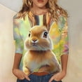thumbnail image 2 of Fjofpr 3/4 Sleeve Shirts for Women Easter Shirts for Women Funny Ladies' Loose Casual Easter Print Round Neck Three Quarter Sleeve 3/4 Sleeve T-shirt Top, 2 of 5