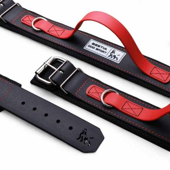 THE 2 INCH BESTIA DOG SPORT RED HANDLE COLLAR