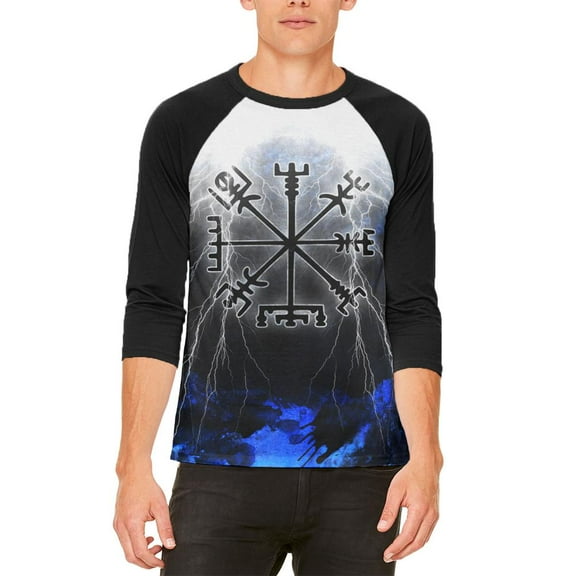 Vegvisir Nordic Viking Storm Compass Mens Raglan T Shirt White-Black X-LG