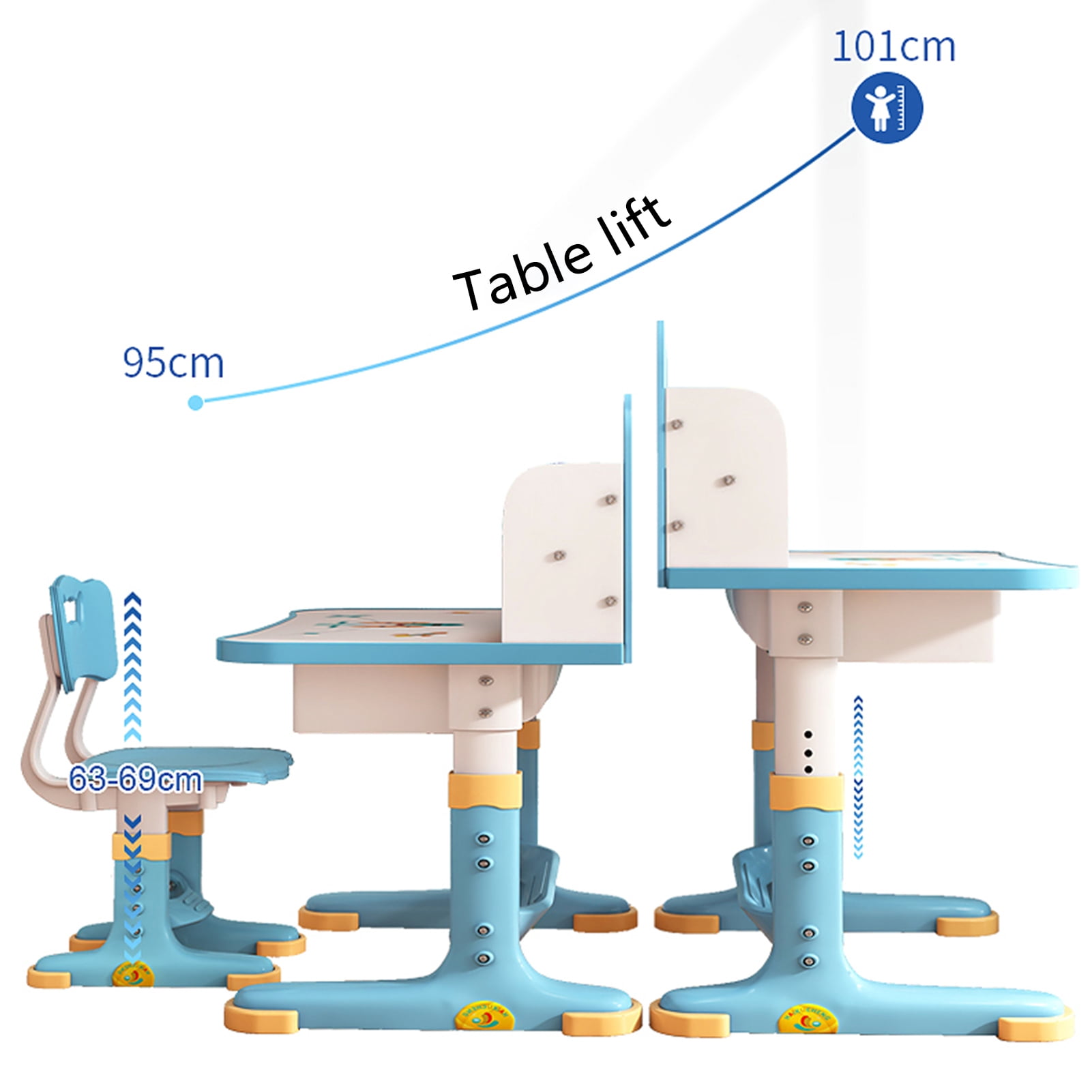 2024 Upgraded Kids Table and Chair Set, Height Adjustable Kids Functional Desk and Chair Set for Kids 3-16, Children Study Desk, Ergonomic Boys Girls School Writing Study Table
