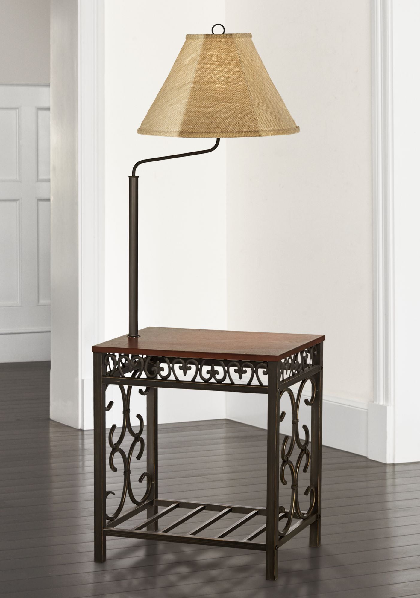 Regency Hill Traditional Floor Lamp End Table Swing Arm Wood Bronze