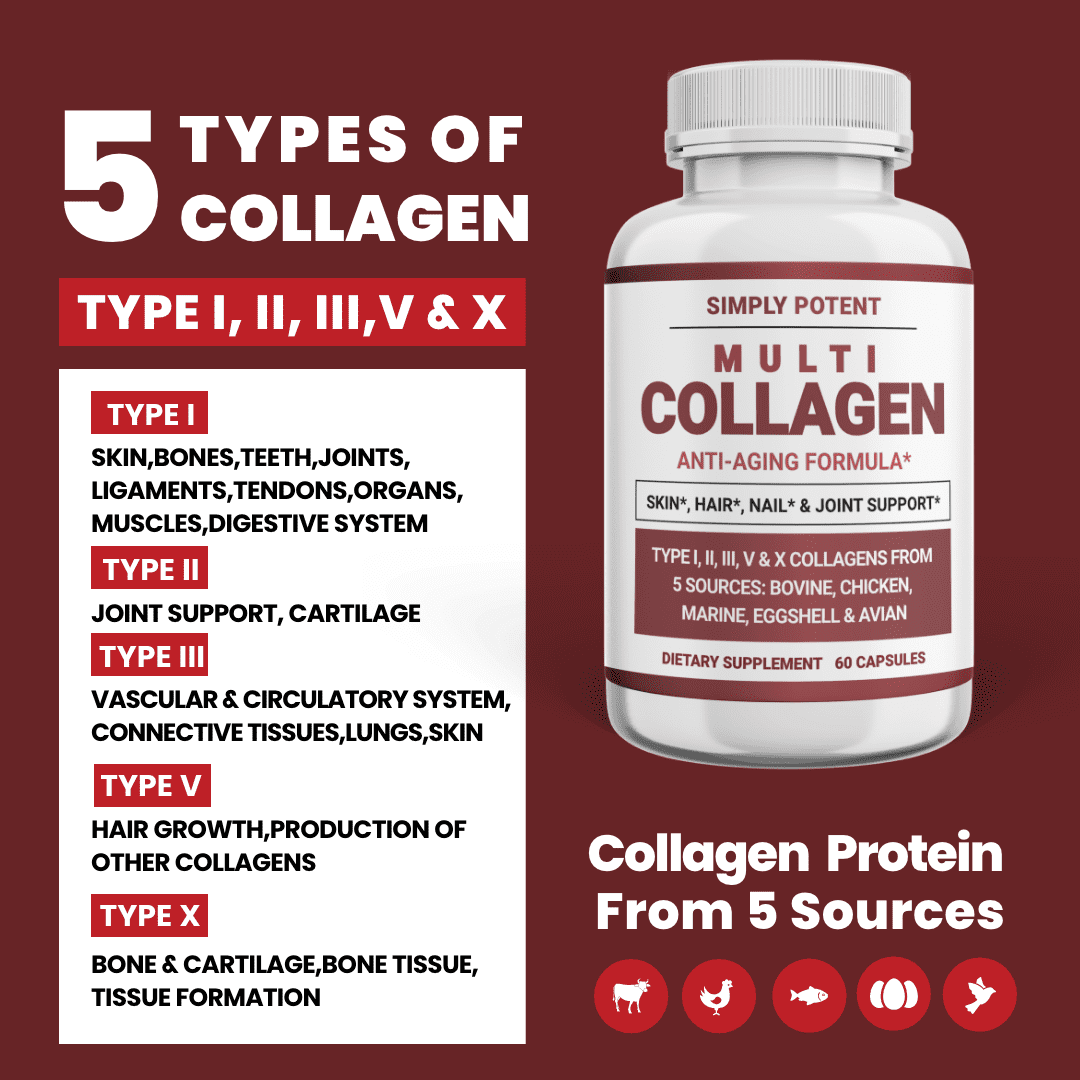 Simply Potent Multi Collagen Peptides Capsules, 60 Type I II III V X Hydrolyzed Collagen, Keto & Paleo, Gluten Free, Pack of 2