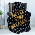 thumbnail image 4 of Saying Soft Flannel Fleece Throw Blanket, Never Stop Dreaming Message on a Grunge Cosmic Background with Stars, Cozy Plush for Indoor and Outdoor Use, 70" x 90", Multicolor, by Ambesonne, 4 of 5