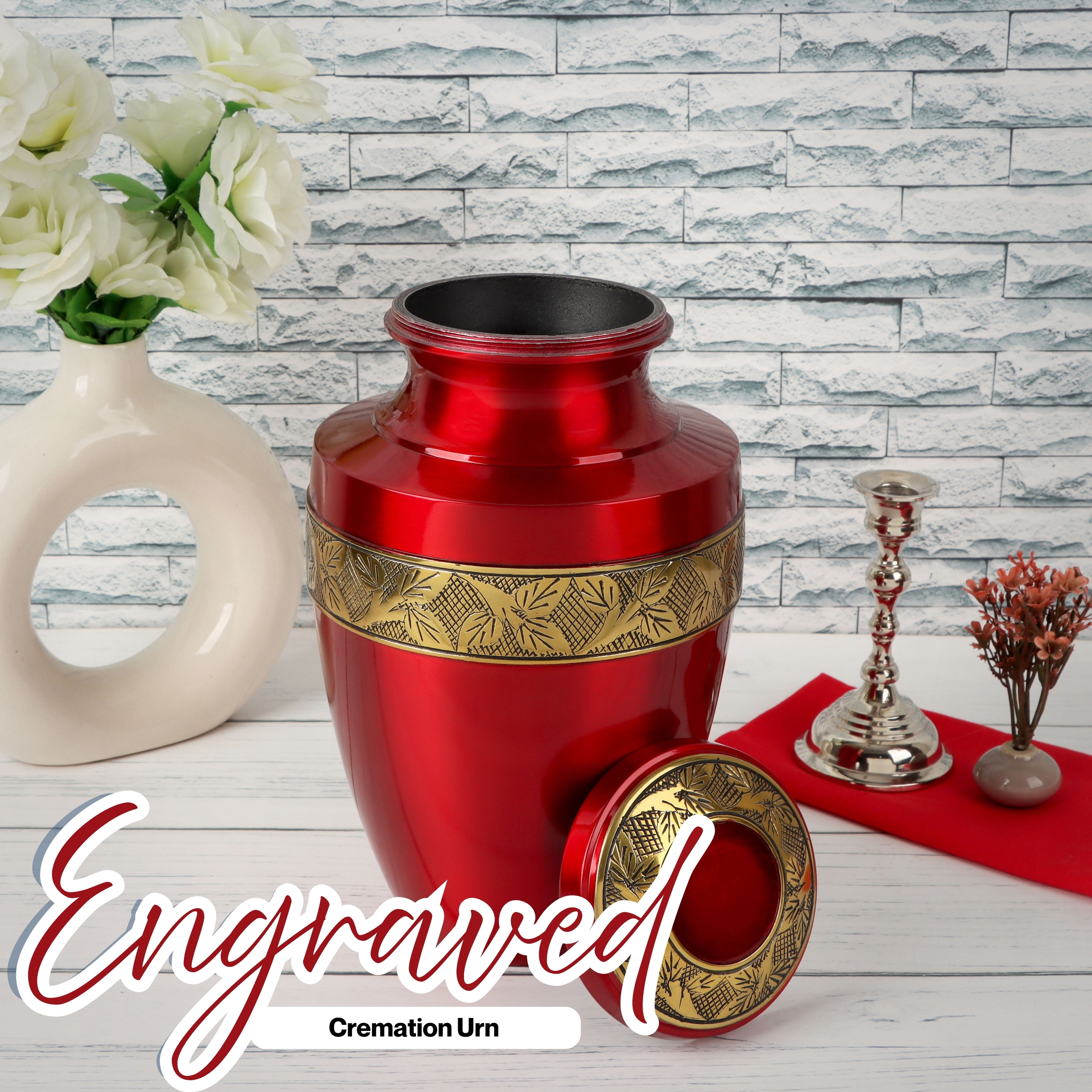 Handcrafted Aluminum Urn - Decorative Memorial Holder for Ashes and Remembrance (Burgandy & Royal Gold)