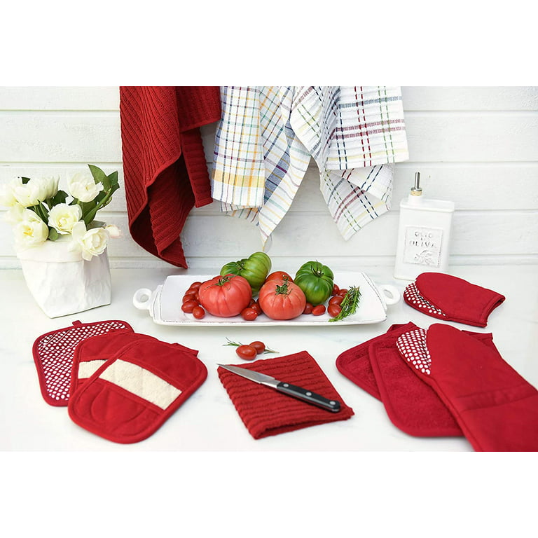 Pack of Four (4) Red Home Store Cotton Pot Holders (2 Sets of 2) (2, Red)  Reluen