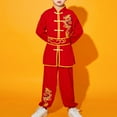 thumbnail image 2 of Miaeowve Kids Boys Girls Kung Fu Suit Unisex Children Dragon Embroidery Tai Chi Outfit Chinese Red 120, 2 of 9