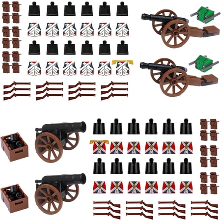 Revolutionary War Building Blocks Set, 12 British & 12 French Soldier Figures, Weapons Cannons Accessories, Compatible with Lego 853792 Accessory, Napoleonic Civil War Battle