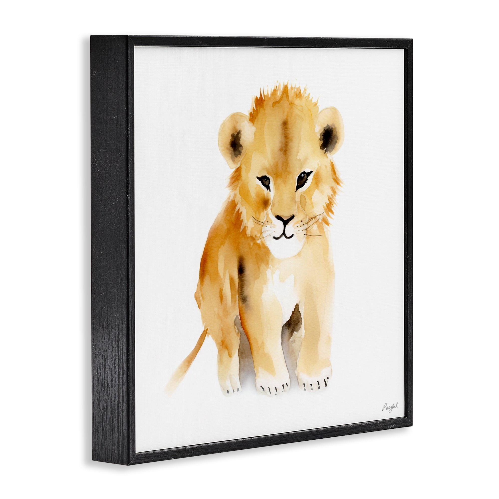 Stupell Industries Minimal Lion Cub Black Framed Giclee Art, design by Roozbeh