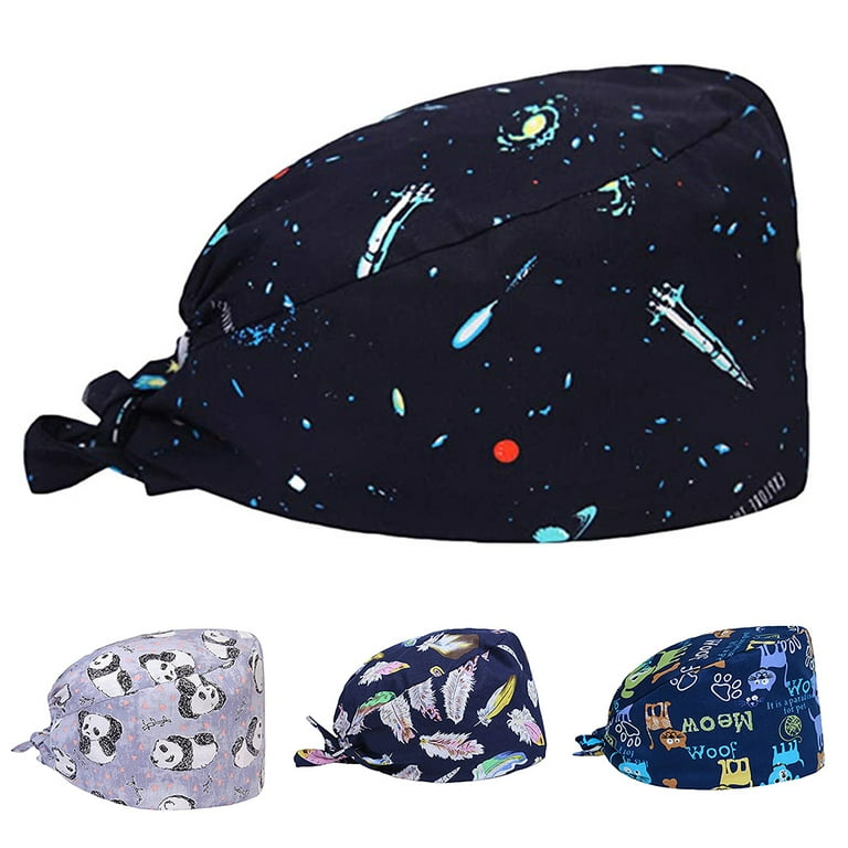 Meidiya Bouffant Hats Working Caps Adjustable Printed Sweatband