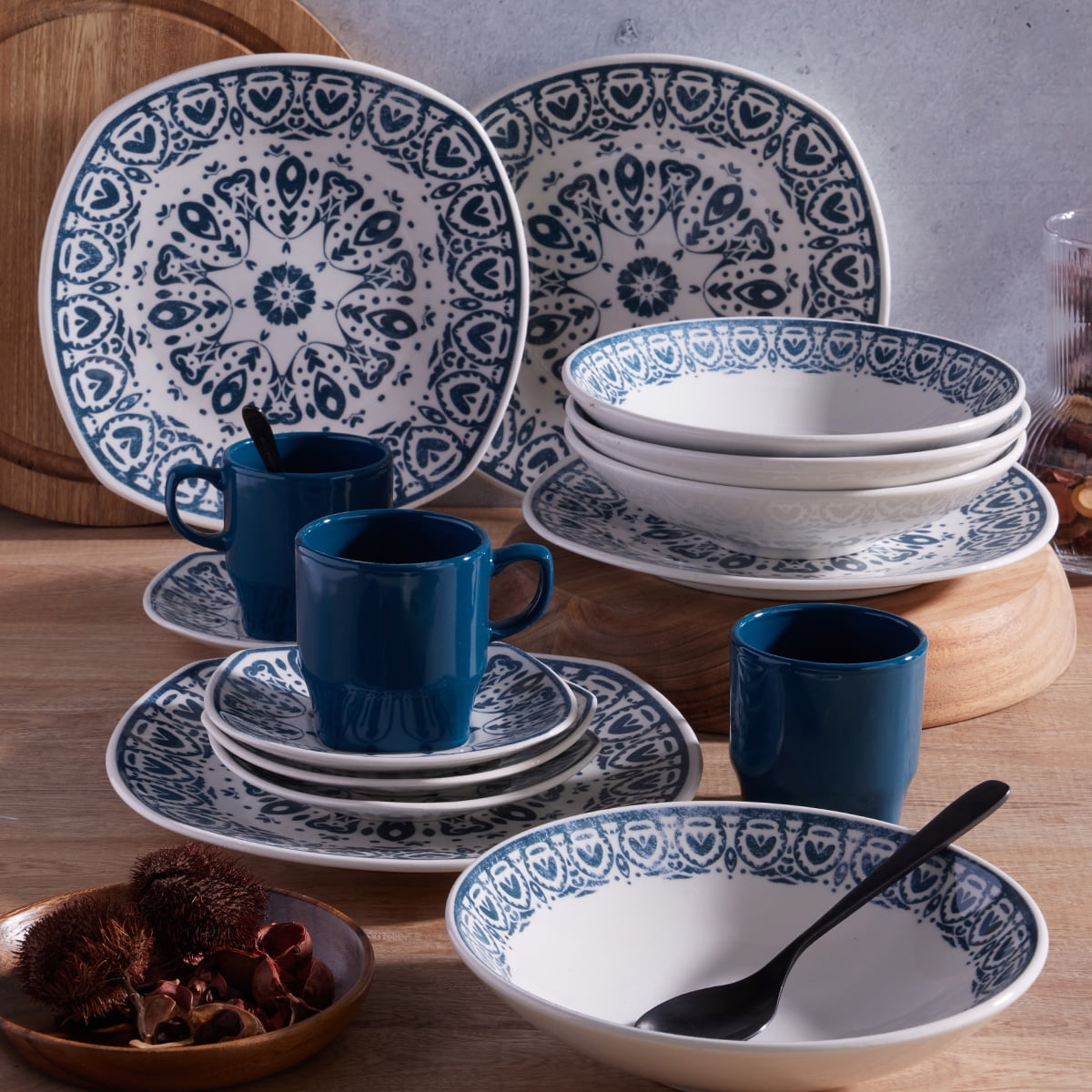 Vajilla CORONA Triana puestos 16 piezas Azul Cobalto Bodega