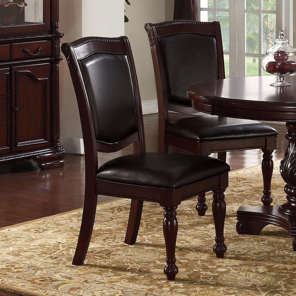 Set Of 2 Rubber Wood Traditional Dining Chair Dark Brown And Black- Saltoro Sherpi