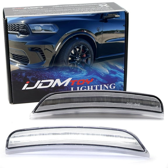 Semi-Clear Lens 36-SMD White Full LED Front Bumper Side Marker Light Kit For Dodge 2021-up Durango, Replace OEM Amber Front Sidemarkers