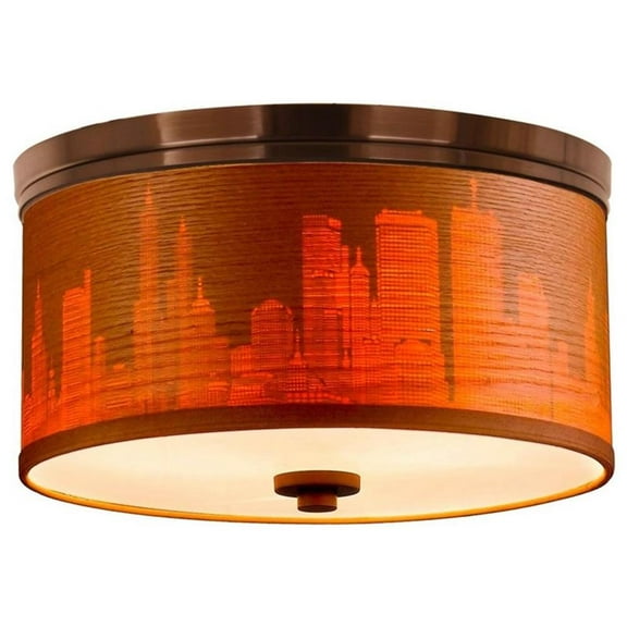 Woodbridge Lighting Hudson Brulee/Cityscape Metal Flush Mount in Satin Nickel