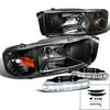 Euro Black Ram Diamond Headlights W/LED DRL Driving Fog Lamps Pair