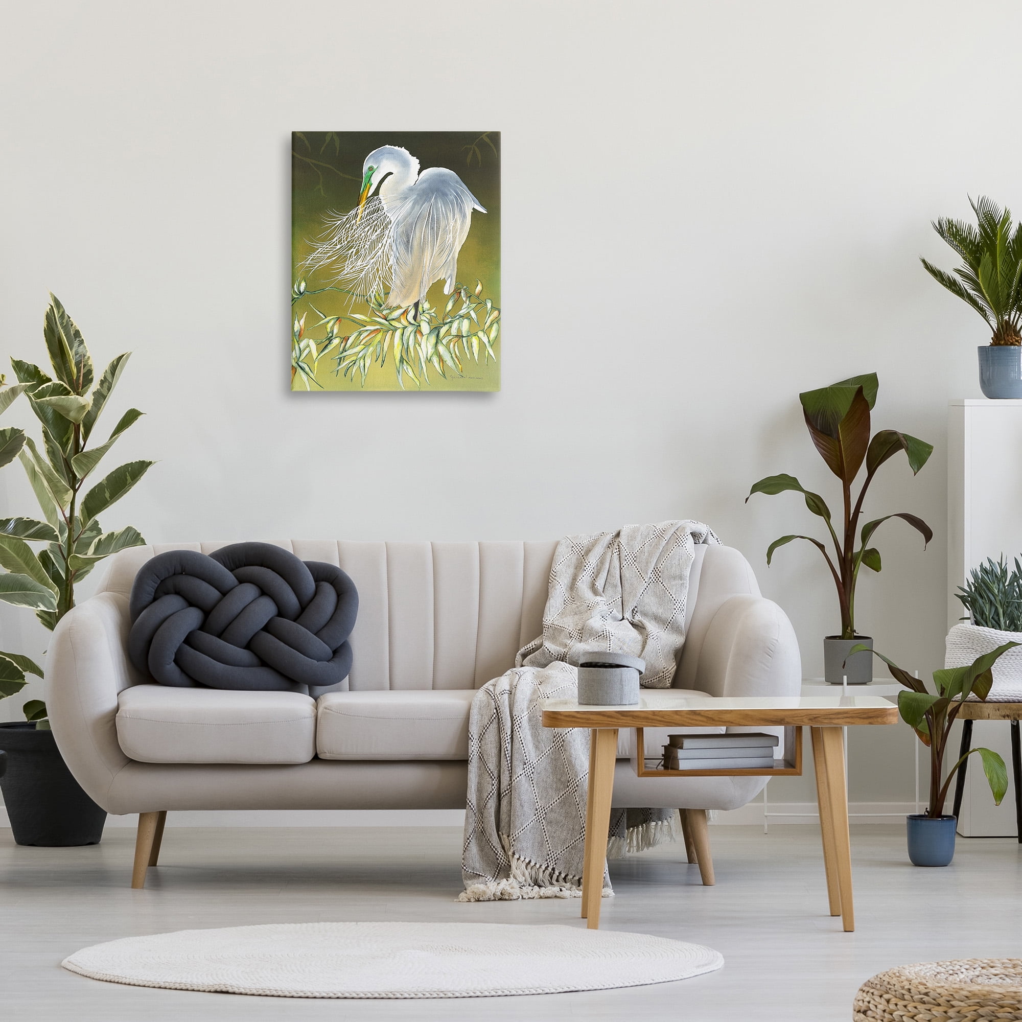 Stupell Industries Elegant Egret Bird Animals & Insects Painting Gallery Wrapped Canvas Art Print Wall Art, 24 x 30