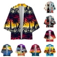 thumbnail image 5 of Hpapadks Mens Shirts Summer 3/4 Length Sleeve Cardigan All Print Collarless Antique Blouses Loose Dress Shirts for Men Blue S, 5 of 6