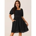 thumbnail image 3 of DARING DIVA Women's Summer Casual Square Neck Puff Short Sleeve Ruffle Dress S Black, 3 of 5