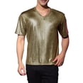 thumbnail image 1 of INSPIRE CHIC Camiseta de fiesta de manga corta metálica brillante para hombres, disco, S, cuadro dorado, 1 of 7