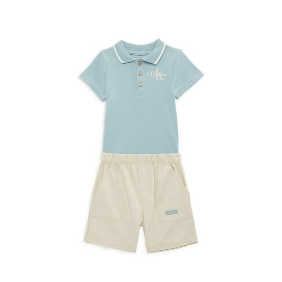 Calvin Klein Baby Boy's 2-Piece Logo Bodysuit & Shorts Set - Blue Khaki - Size 3-6 Months