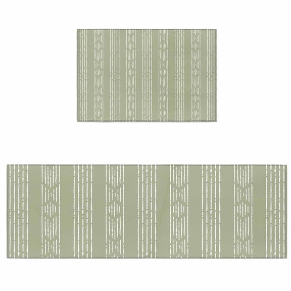 Kitchen Rugs and Mats 2 Pieces Sage Green Boho Runner Rug Sets Bohemian Style Stripes Soft Comfort Standing Kitchen Mats for Floor Absorbent Area Rugs Carpet Non Slip Cushioned Doormat