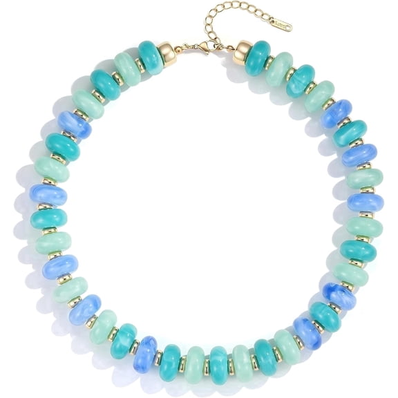 Leaf Women's Chunky Beaded Necklace, Colorful Beaded Necklace, Bohemian Large Bead Necklace Jewelry, Suitable for Summer Beach, Daily Vacation, and Gifts
