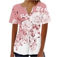 thumbnail image 1 of Tops de Algodón para las Mujeres Impreso en V-Cuello Botón Arriba Manga Corta Superior, Imitación Algodón Casual Blusa, 1 of 4