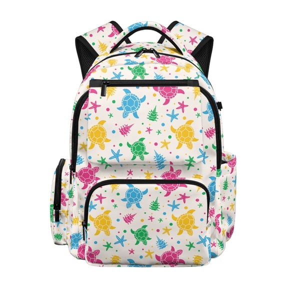 FUIALDOLG Colorful Turtle School Bag with Multiple Compartments Lightweight Boys Backpack, Durable 17 Inch Travel Bags for Camping Middle School Back to School