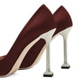 thumbnail image 3 of XYD Women Classic Rhinestone Studded Stiletto High Heel Pumps Slip On Pointed Closed Toe Satin Elegant Parties Shoes Size 10.5 Dark Red, 3 of 4