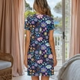 thumbnail image 3 of SEANATIVE Nightgowns for Women Short Sleeve Sleepshirt Comfy House Dress Above the Knee Pajama Dress Bedroom Dress with Button Closure for Home Casual, XL, Hippie Lotus Flower Blue, 3 of 7