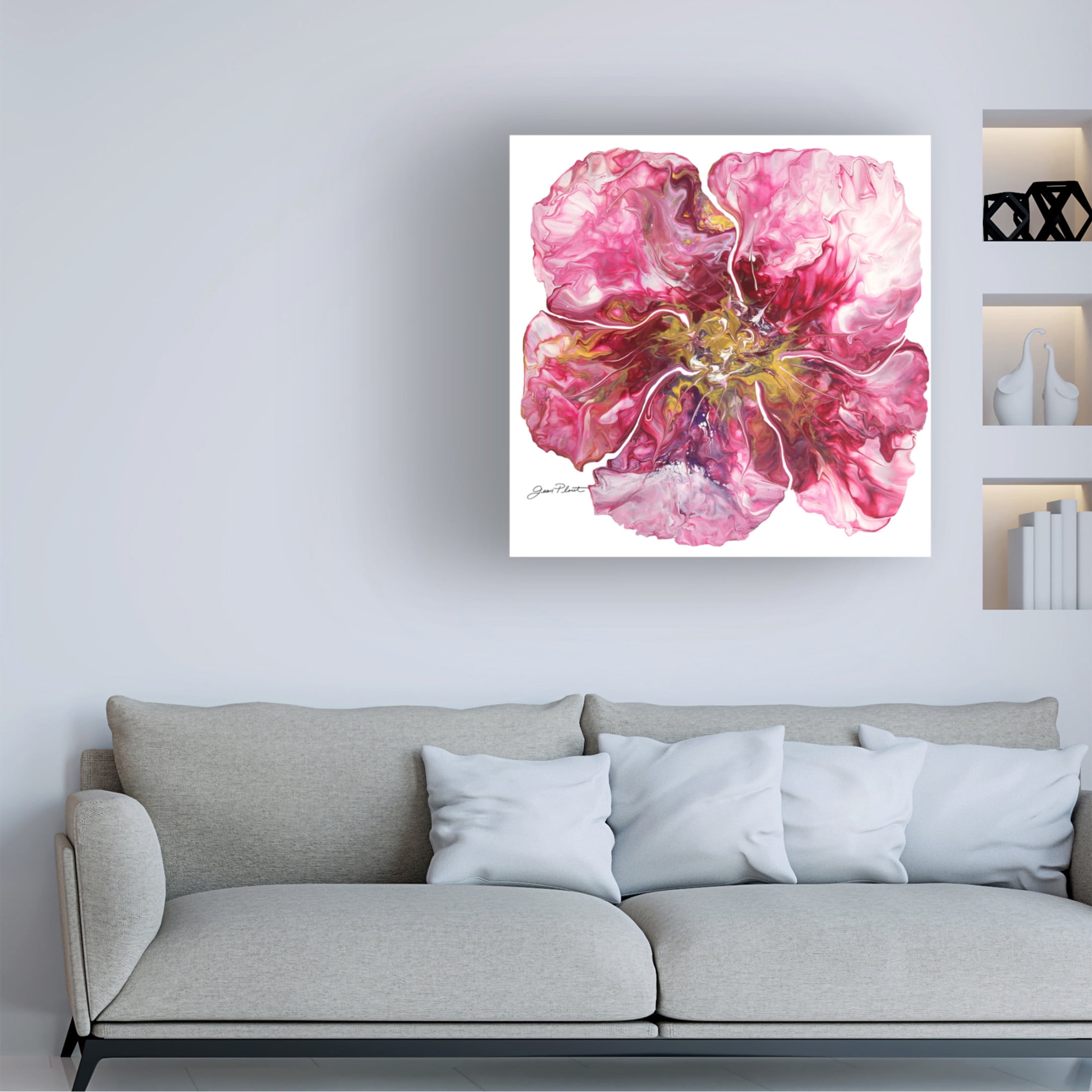 Canvas Wall Art - Jean Plout 'Floral Acrylic Pouring A' Wall Art for Living Room, Bedroom, or Office Décor by Trademark Fine Art - 24 x 24 Inches
