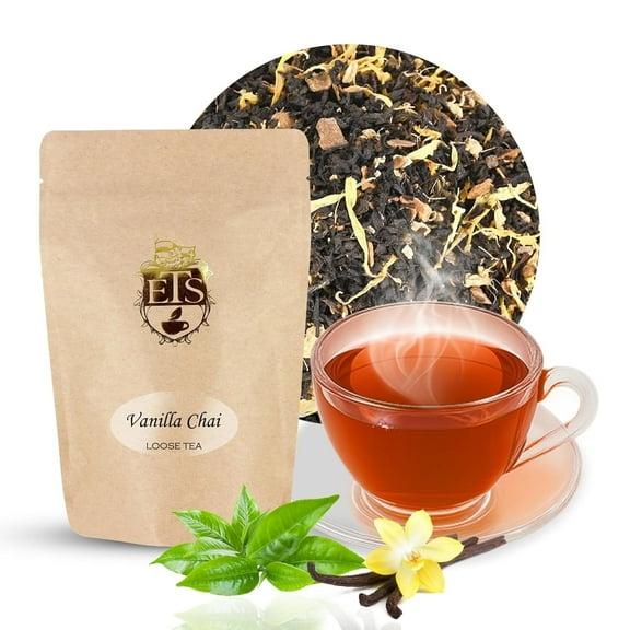 English Tea Store Vanilla Chai Tea - 16oz | Loose Leaf Black Tea with Cardamom Cinnamon, Ginger Cloves and Pepper | Rich Spiced Indian Chai with Sweet Vanilla | Brew Hot or Iced