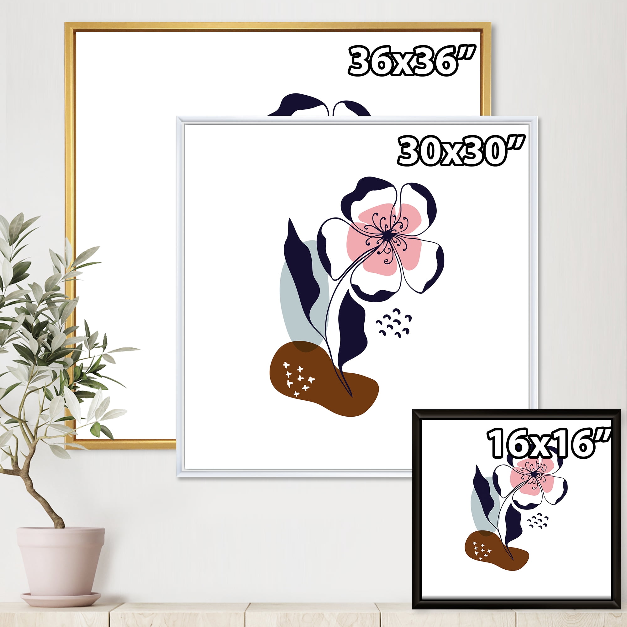 Designart 'Abstract Minimal Shapes Under Flowers IV' Modern Framed Canvas Wall Art Print