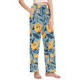 thumbnail image 2 of Dailycode Women's Pajama Pants Wide Leg Lounge Pj Bottoms With Pockets Flowers Dark Blue Leaves, 2 of 7