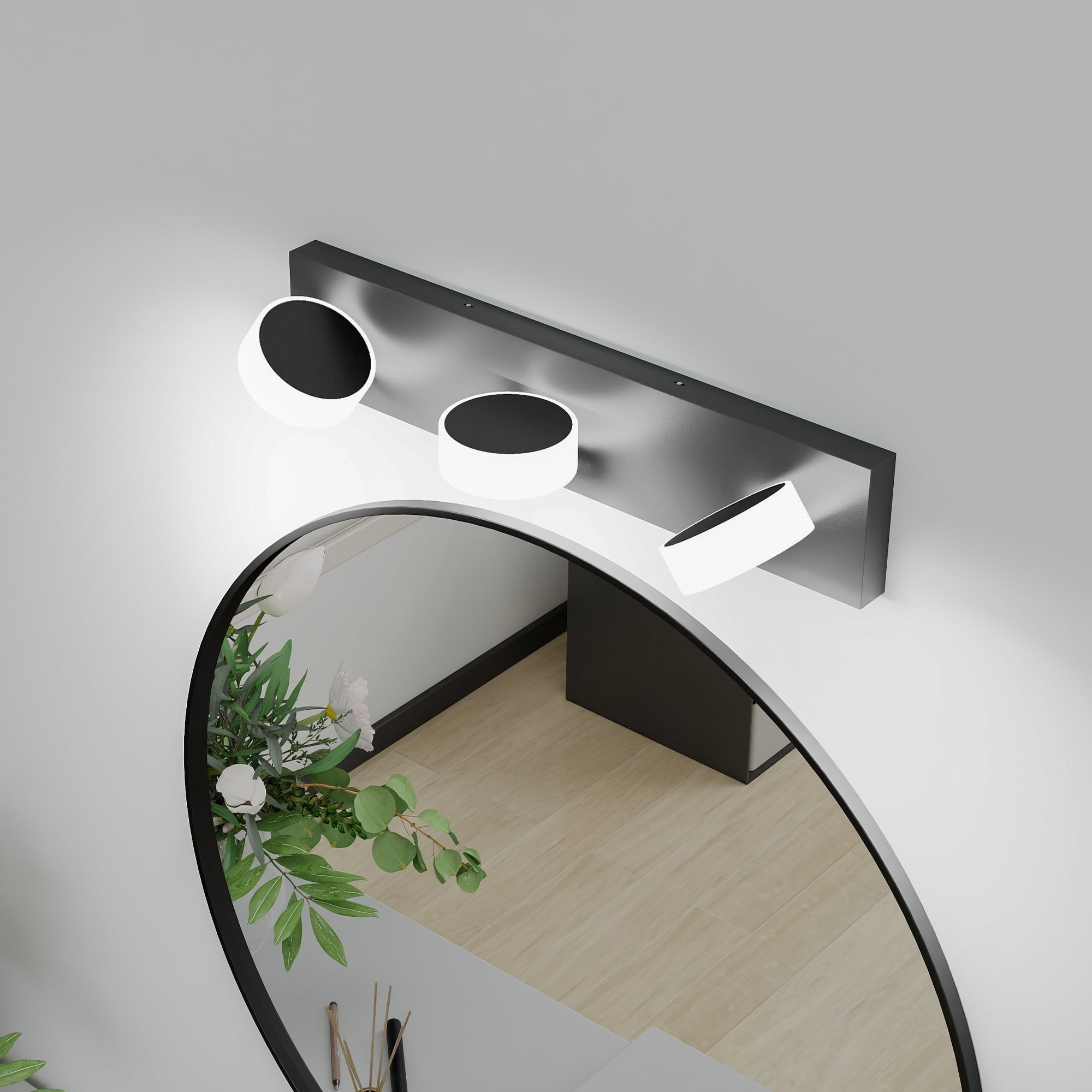 Jopath 21" 3-Light Bathroom Vanity Light, Modern Dimmable LED Round Acrylic Wall Mount Lighting Fixture for Bathroom Vanity Mirror Black