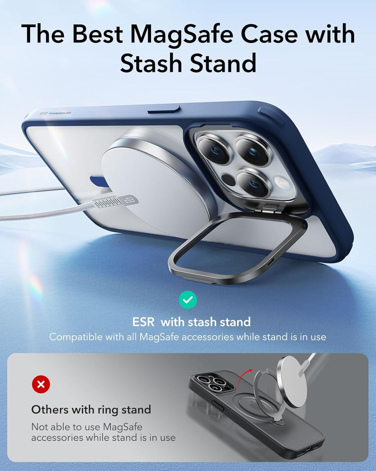 MHAWBL-for iPhone 14 Pro Max Case, Compatible with MagSafe, Built-in Camera Ring Stand, Military-Grade Protection, Magnetic Phone Case for iPhone 14 Pro Max, Classic Kickstand Case (HaloLock), Clear
