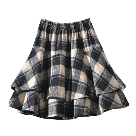 Women Elastic Waisted Skirts Pleated Plaid Skirt Fashion Two Layer Mini Skirts